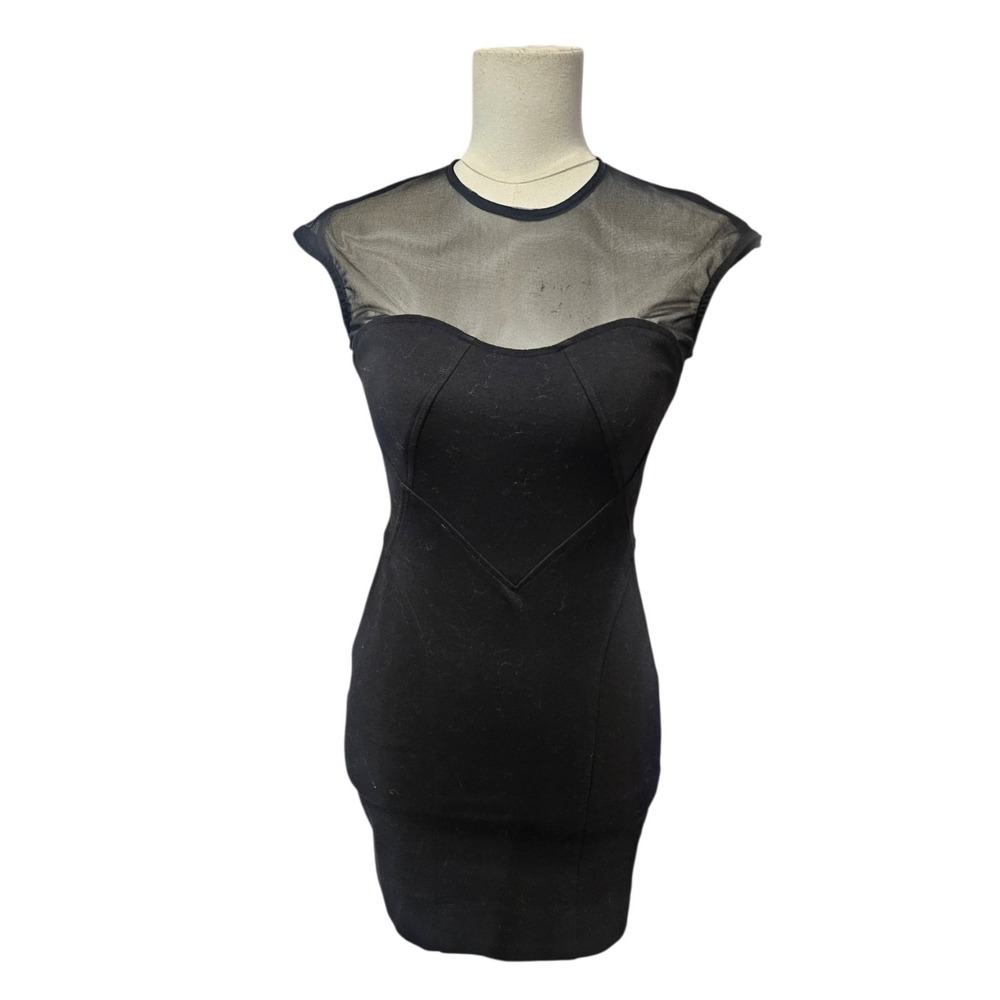 Kardashians for Bebe Black Mesh Yoke Bodycon Mini Dress XS Exposed Zip